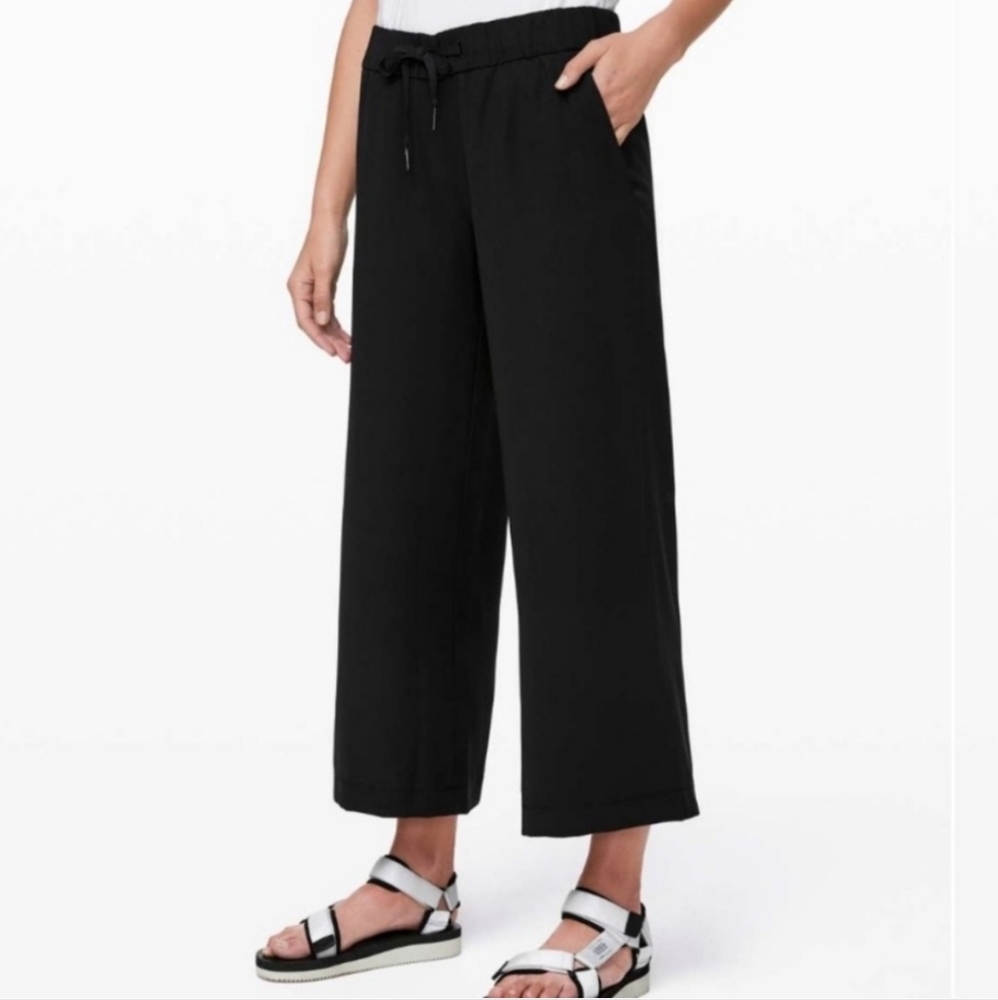 Lululemon On The Fly Black Wide Leg Travel Lounge Pants with Drawstring Waist